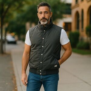 vintage nils vest ski size L black dark gray polyester nylon made in USA.